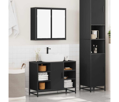 Juego de muebles de baño 2 pzas madera contrachapada negro