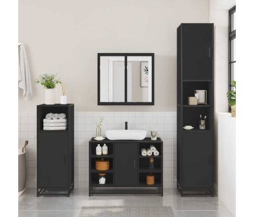 Juego de muebles de baño 2 pzas madera contrachapada negro