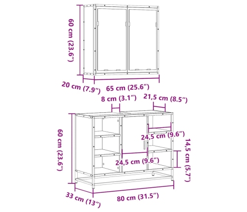 Juego de muebles de baño 2 pzas madera contrachapada negro