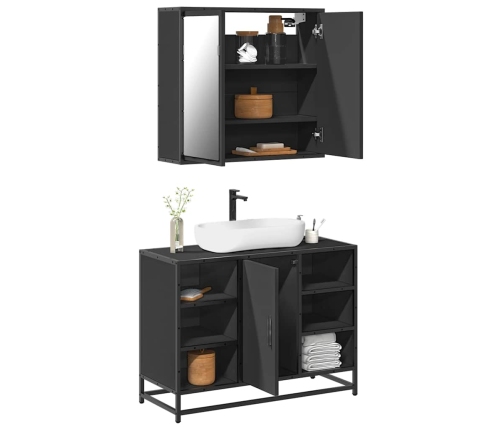 Juego de muebles de baño 2 pzas madera contrachapada negro