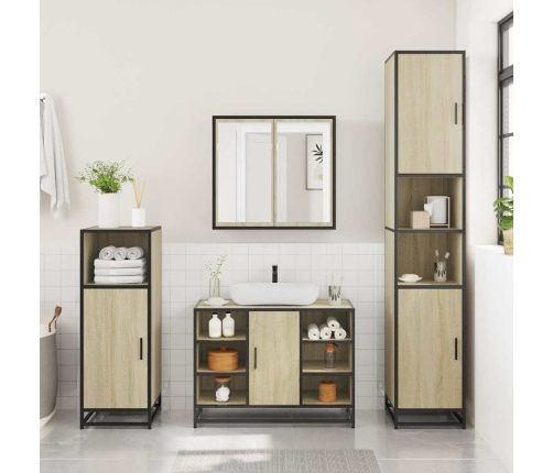 Set de muebles de baño 2 pzas madera contrachapada roble Sonoma