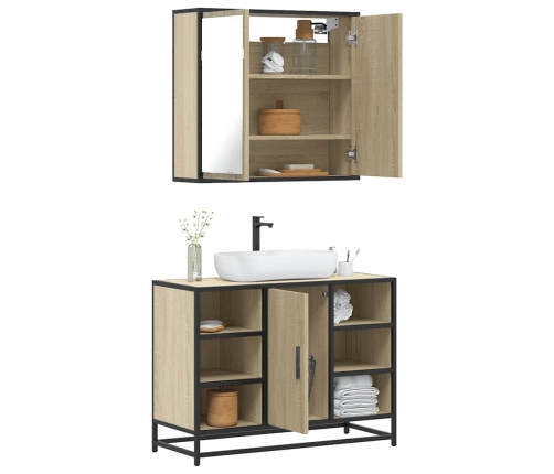 Set de muebles de baño 2 pzas madera contrachapada roble Sonoma