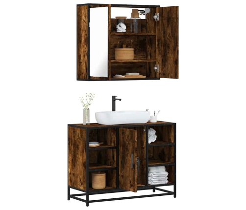 Set de muebles baño 2 pzas madera contrachapada roble ahumado