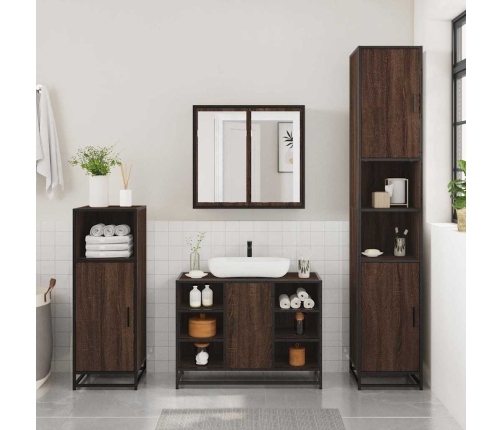 Set de muebles baño 2 pzas madera contrachapada marrón roble