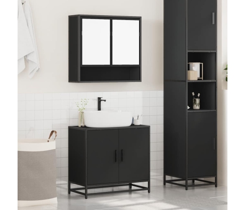 Juego de muebles de baño 2 pzas madera contrachapada negro