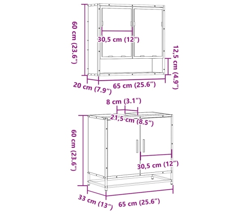 Juego de muebles de baño 2 pzas madera contrachapada negro