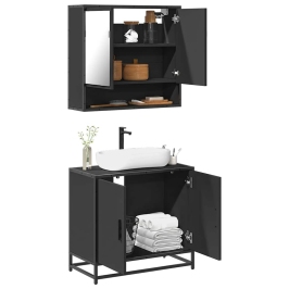 Juego de muebles de baño 2 pzas madera contrachapada negro