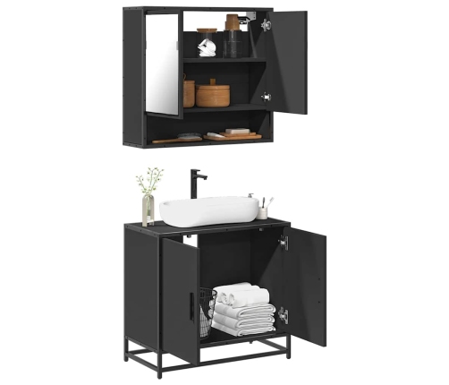 Juego de muebles de baño 2 pzas madera contrachapada negro