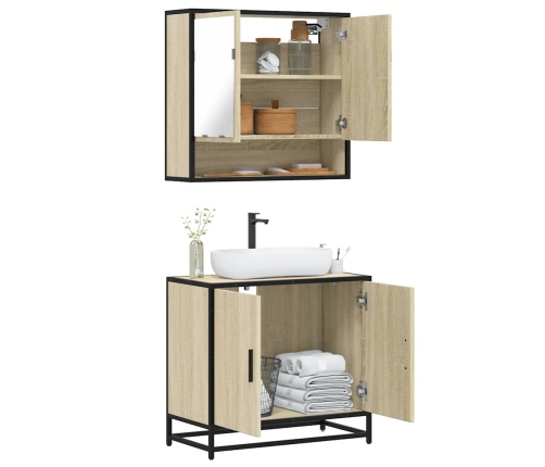 Set de muebles de baño 2 pzas madera contrachapada roble Sonoma