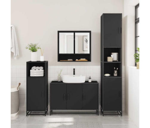 Juego de muebles de baño 2 pzas madera contrachapada negro