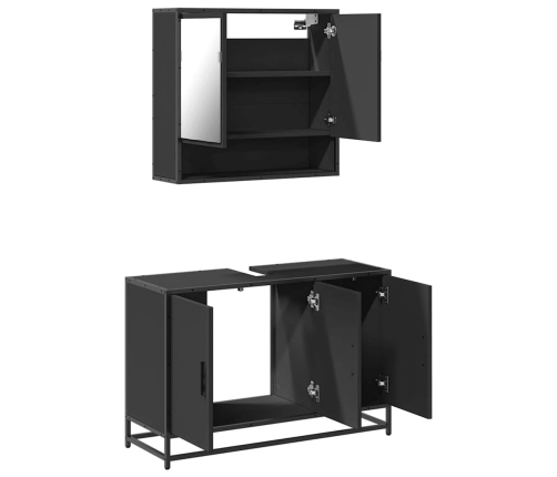 Juego de muebles de baño 2 pzas madera contrachapada negro