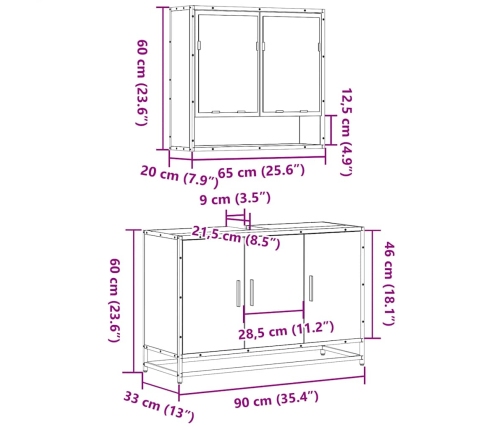 Juego de muebles de baño 2 pzas madera contrachapada negro