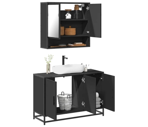 Juego de muebles de baño 2 pzas madera contrachapada negro