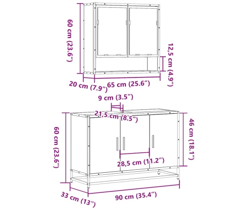 Set de muebles de baño 2 pzas madera contrachapada roble Sonoma