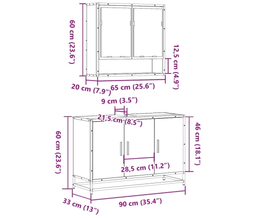 Set de muebles baño 2 pzas madera contrachapada roble ahumado