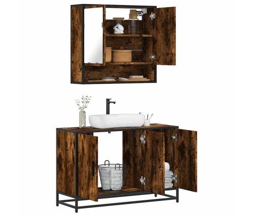 Set de muebles baño 2 pzas madera contrachapada roble ahumado