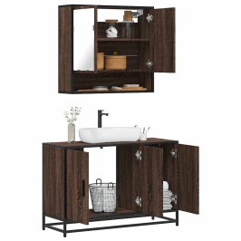 Set de muebles baño 2 pzas madera contrachapada marrón roble