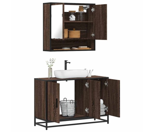 Set de muebles baño 2 pzas madera contrachapada marrón roble