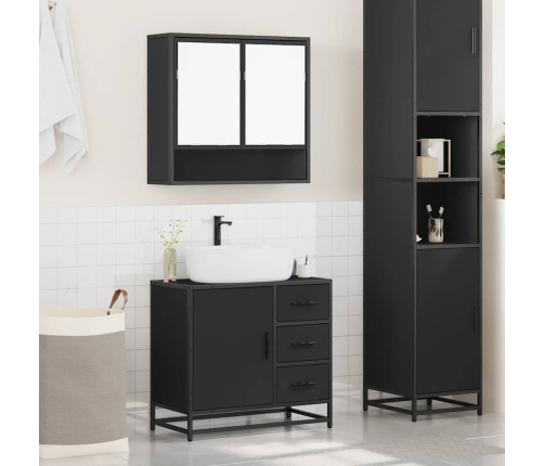 Juego de muebles de baño 2 pzas madera contrachapada negro