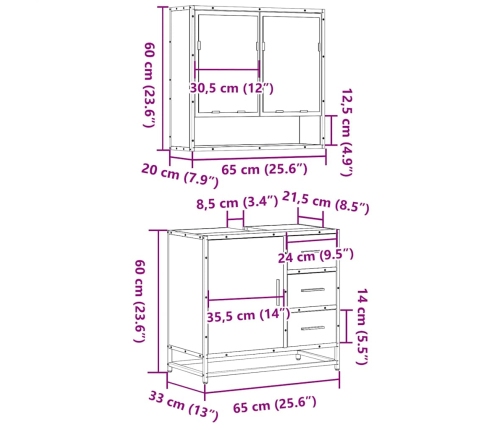 Juego de muebles de baño 2 pzas madera contrachapada negro