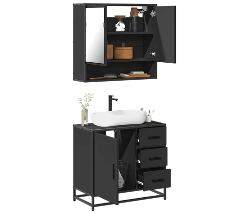 Juego de muebles de baño 2 pzas madera contrachapada negro