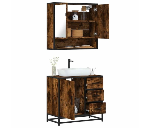 Set de muebles baño 2 pzas madera contrachapada roble ahumado