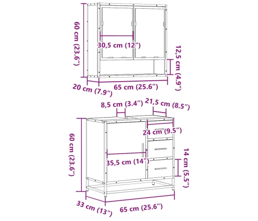 Set de muebles baño 2 pzas madera contrachapada marrón roble