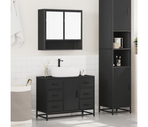 Juego de muebles de baño 2 pzas madera contrachapada negro