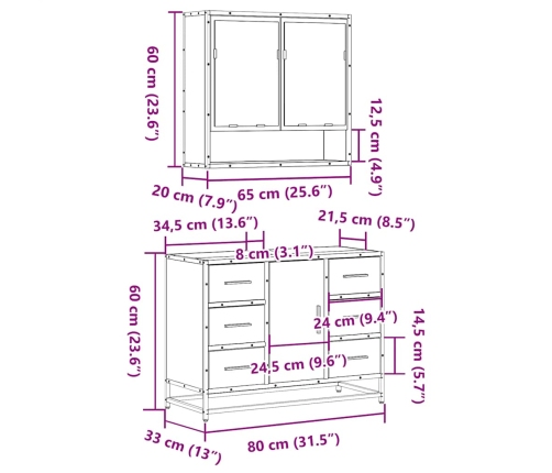 Juego de muebles de baño 2 pzas madera contrachapada negro