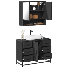 Juego de muebles de baño 2 pzas madera contrachapada negro