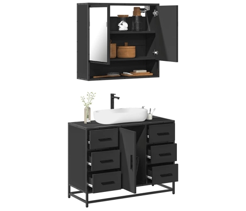 Juego de muebles de baño 2 pzas madera contrachapada negro