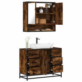 Set de muebles baño 2 pzas madera contrachapada roble ahumado