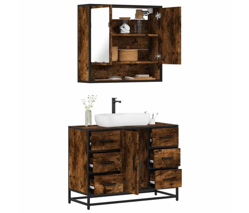 Set de muebles baño 2 pzas madera contrachapada roble ahumado