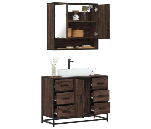 Set de muebles baño 2 pzas madera contrachapada marrón roble