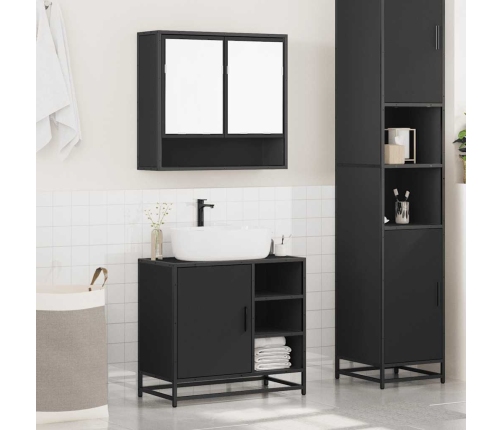 Juego de muebles de baño 2 pzas madera contrachapada negro