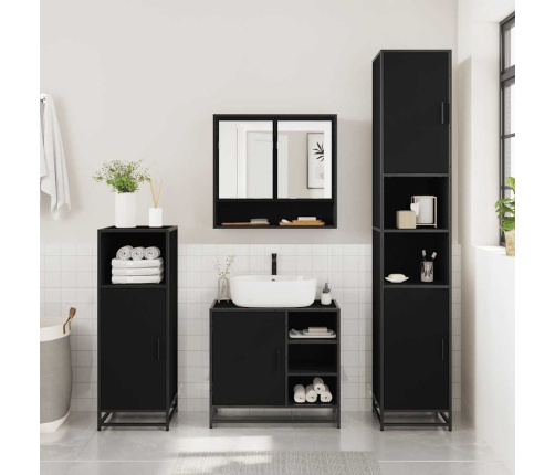 Juego de muebles de baño 2 pzas madera contrachapada negro