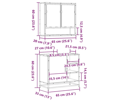 Juego de muebles de baño 2 pzas madera contrachapada negro