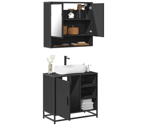 Juego de muebles de baño 2 pzas madera contrachapada negro