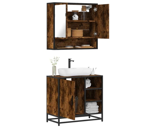 Set de muebles baño 2 pzas madera contrachapada roble ahumado