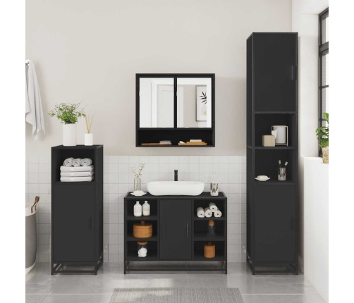 Juego de muebles de baño 2 pzas madera contrachapada negro