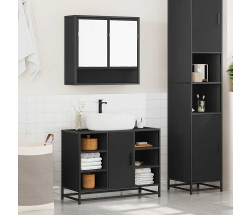 Juego de muebles de baño 2 pzas madera contrachapada negro