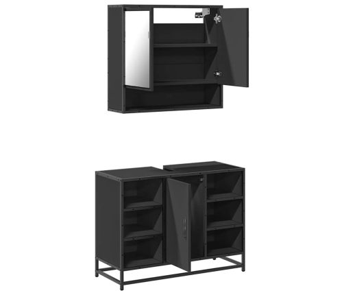 Juego de muebles de baño 2 pzas madera contrachapada negro