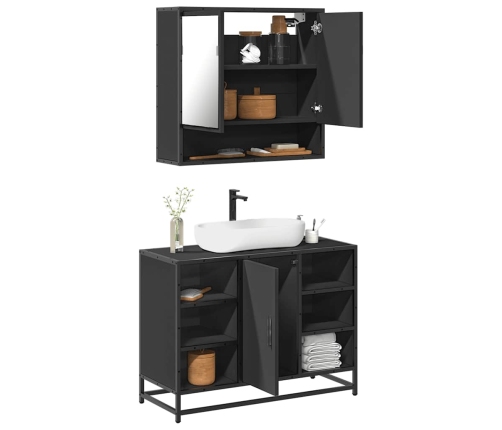 Juego de muebles de baño 2 pzas madera contrachapada negro