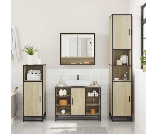 Set de muebles de baño 2 pzas madera contrachapada roble Sonoma