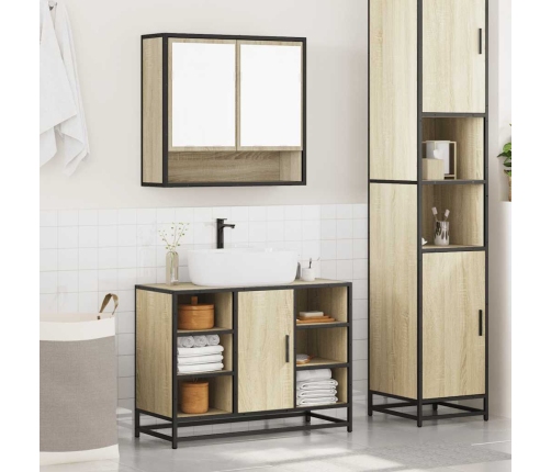 Set de muebles de baño 2 pzas madera contrachapada roble Sonoma