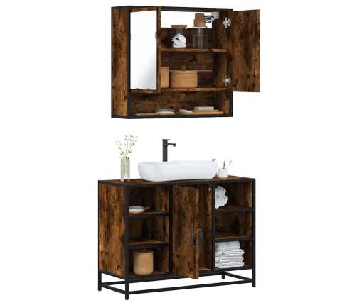 Set de muebles baño 2 pzas madera contrachapada roble ahumado