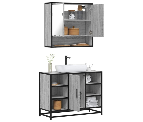 Set de muebles de baño 2 pzas madera contrachapada gris sonoma