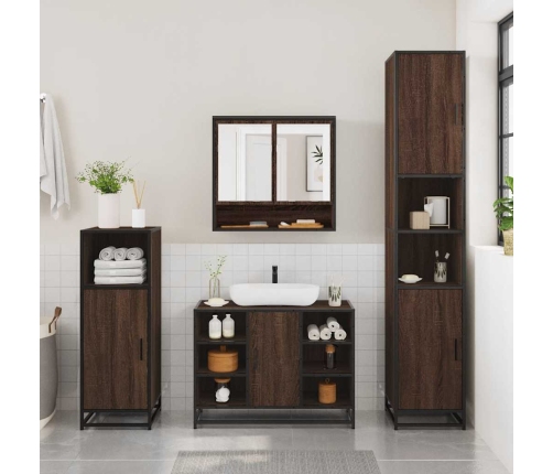 Set de muebles baño 2 pzas madera contrachapada marrón roble