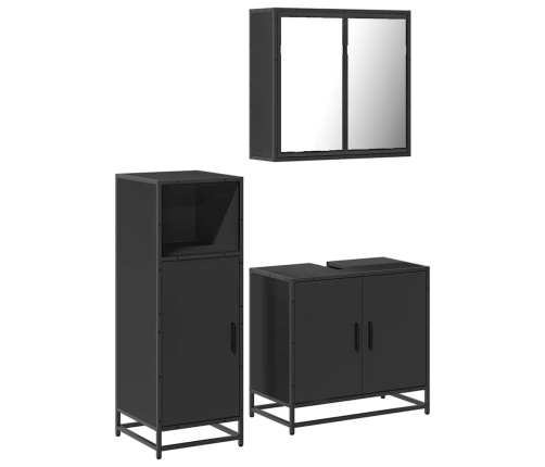 Juego de muebles de baño 3 pzas madera contrachapada negro