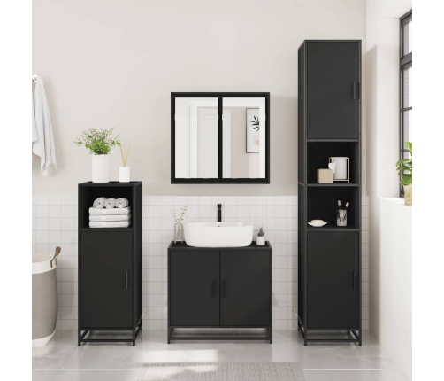 Juego de muebles de baño 3 pzas madera contrachapada negro